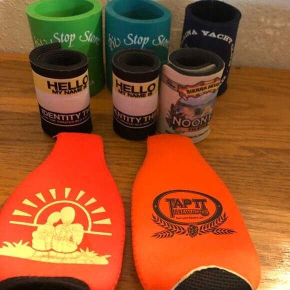 Collection of 8 beer koozies black orange rap around variety shapes sizes READ - Picture 5 of 5